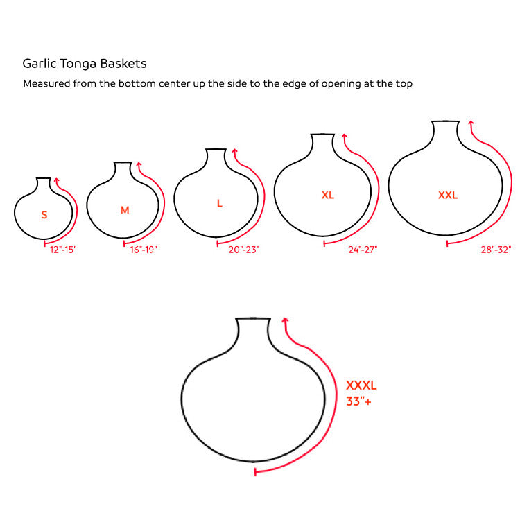 garlic baskets size chart contour mesurement