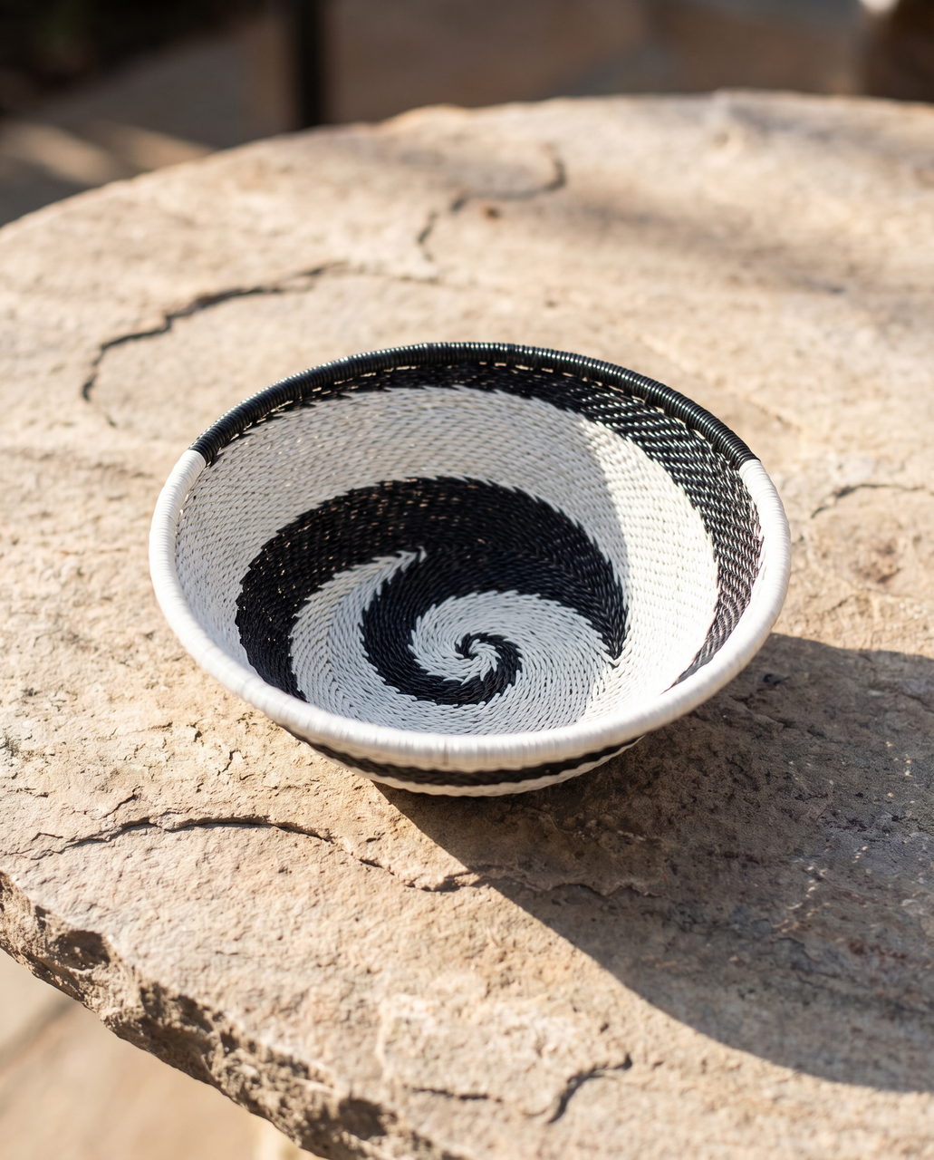 small black and white zulu telephone wire bowl
