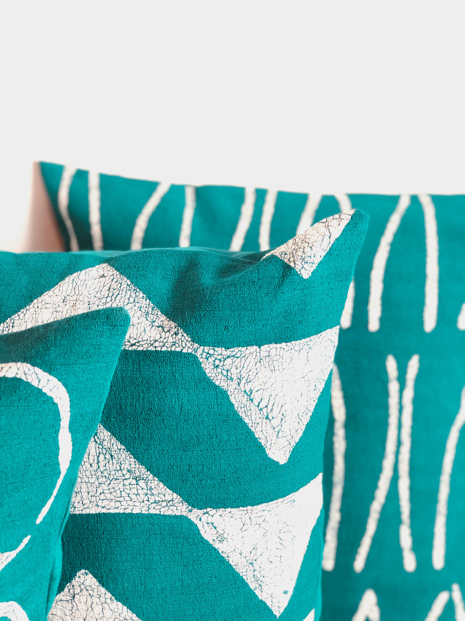 Sadza Lines Pillow - Seychelles Teal detail shot