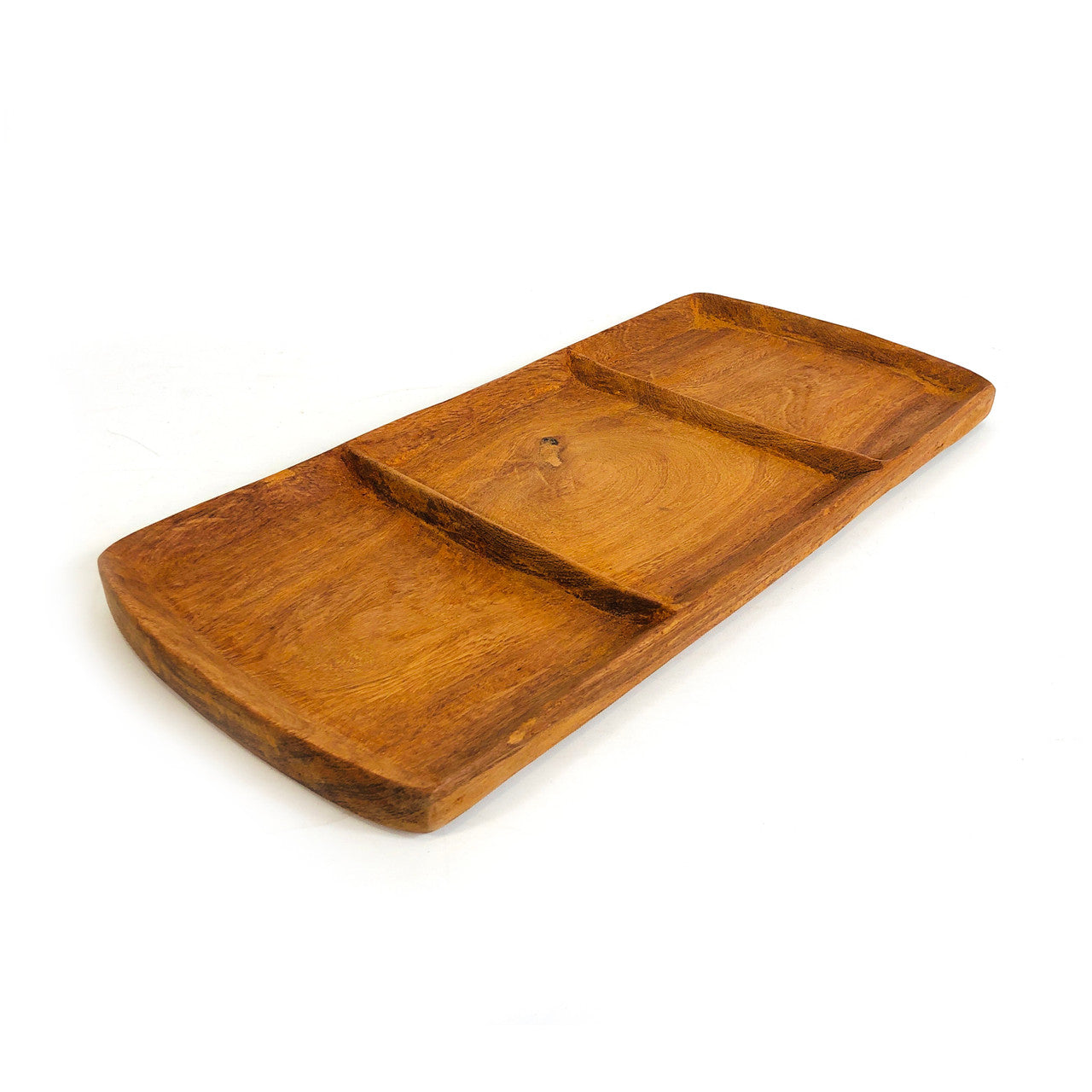 Teak 3 part serving platter 3/4 view
