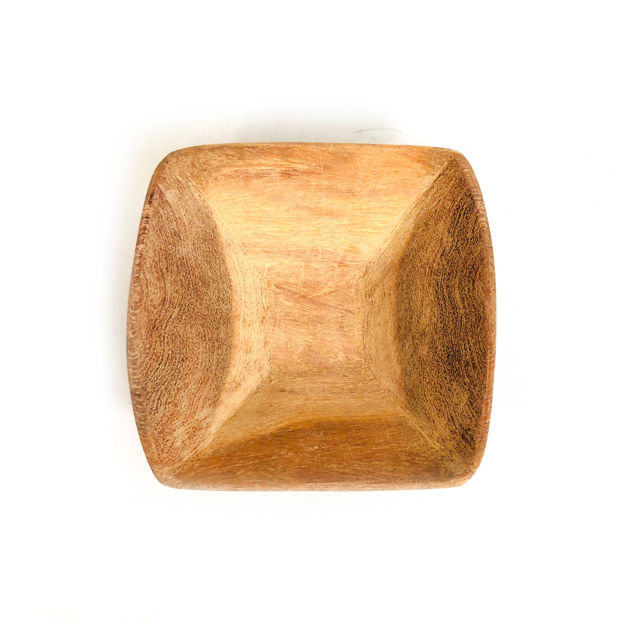 Square teak serving platter top view