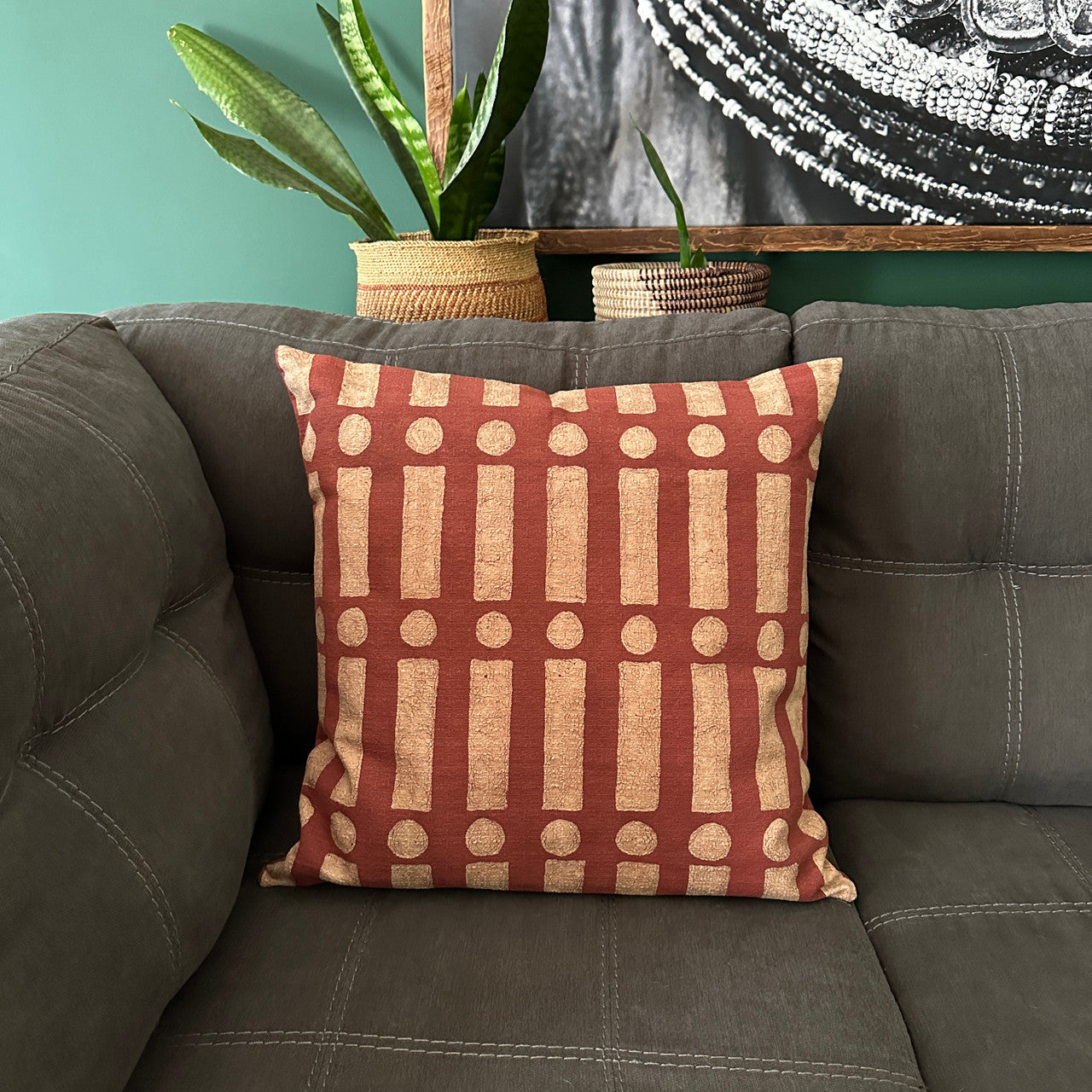 red clay pillow cover in living room