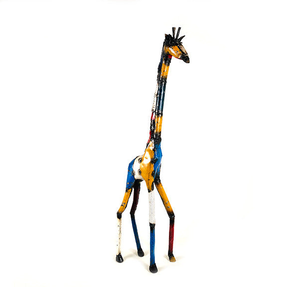 Recycled metal giraffe large, other side
