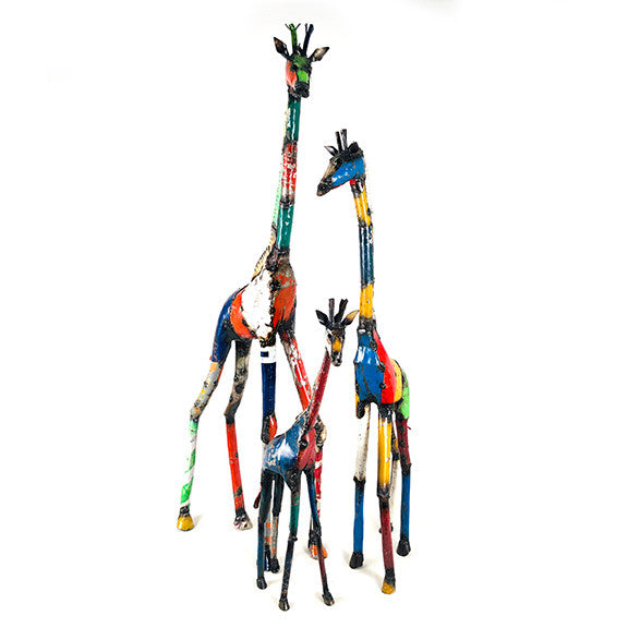 Recycled metal giraffe family