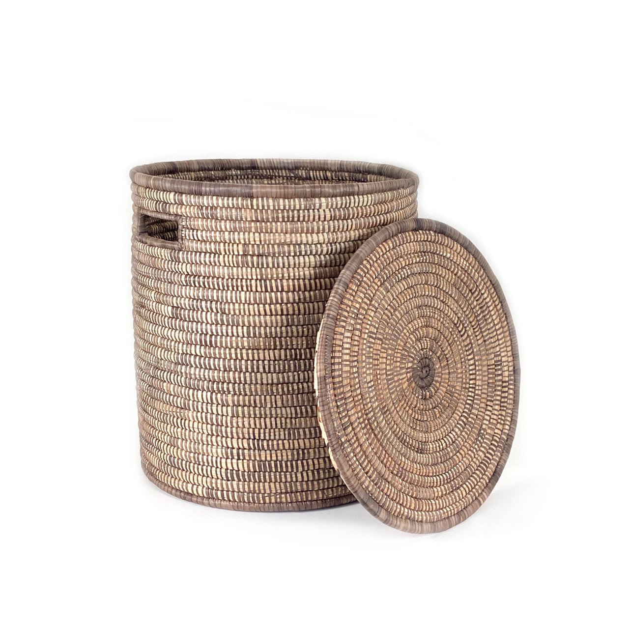 Brown and natural minimalist basket with lid off
