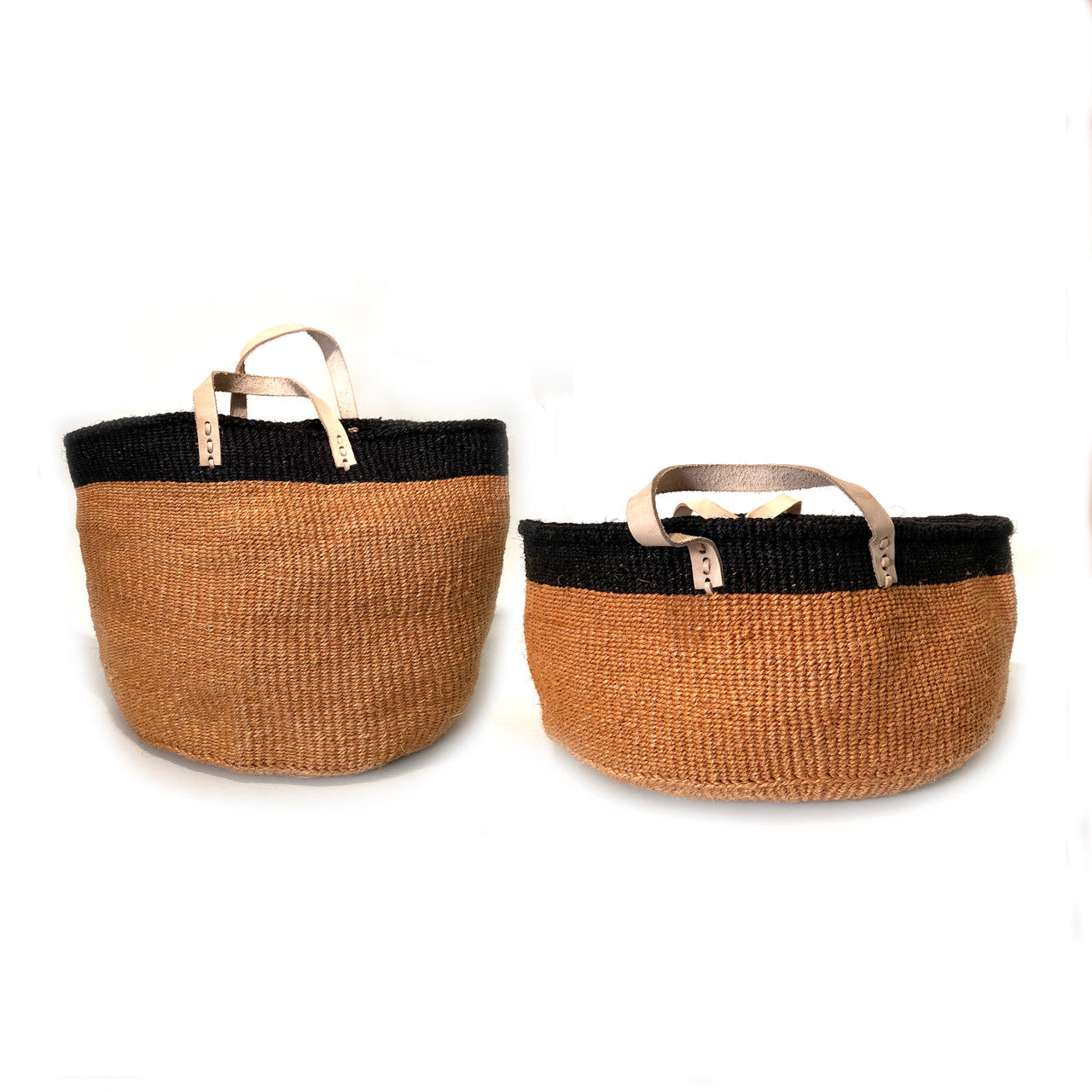 Sisal floor baskets with leather handles