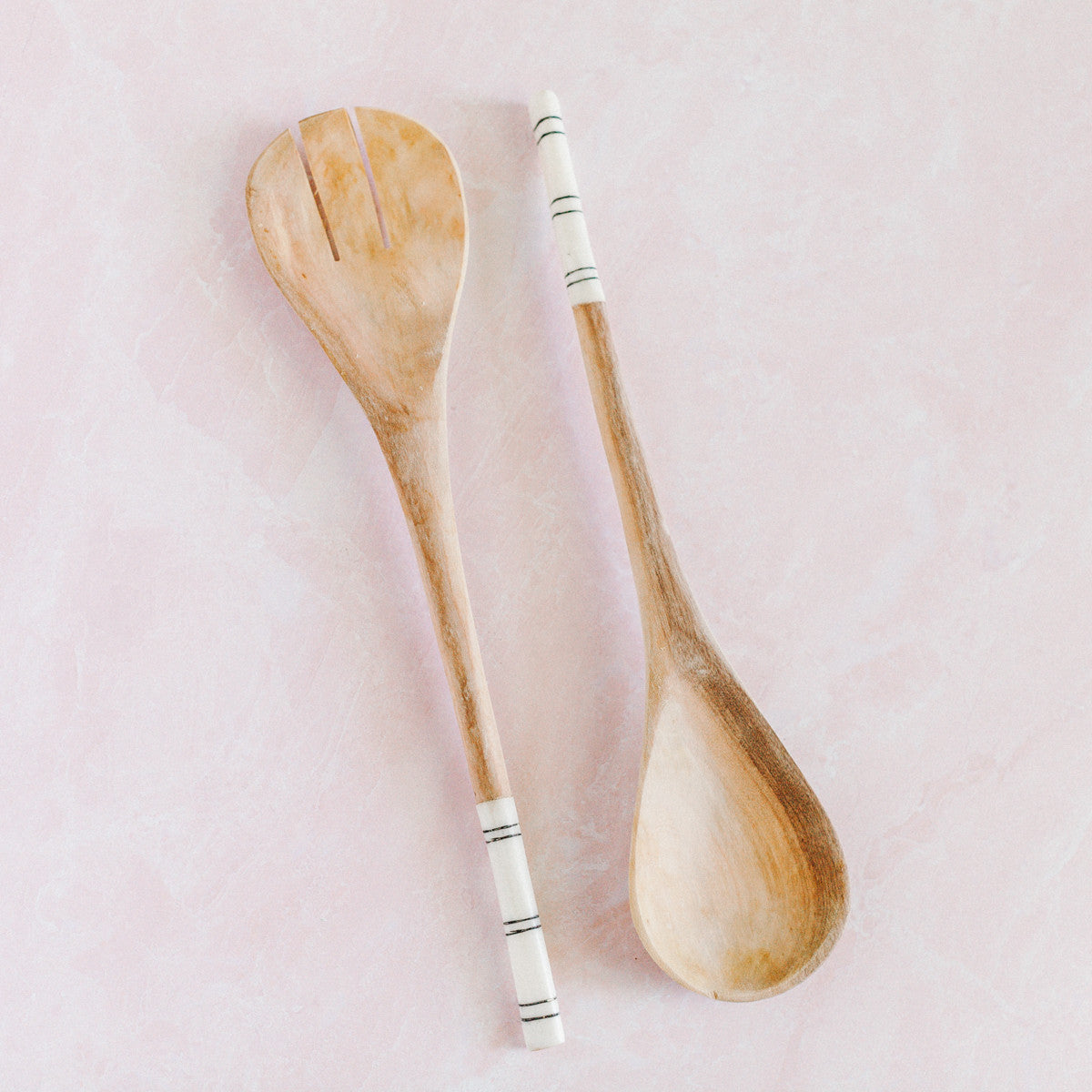 Olive Wood Striped Salad Servers