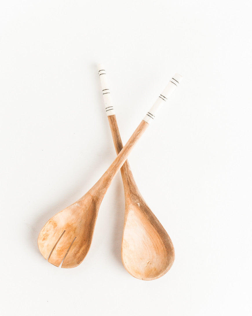 Olive Wood Striped Salad Servers