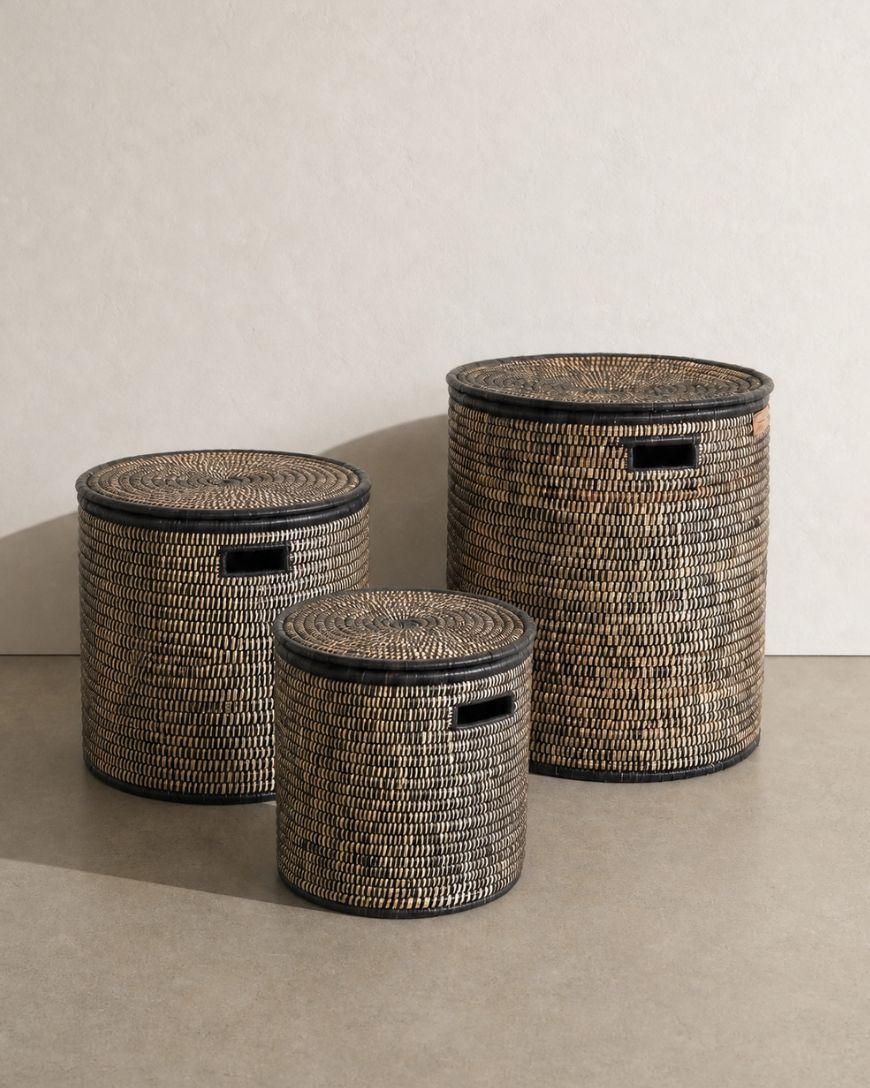 Malawi Floor Baskets with Lid - Black