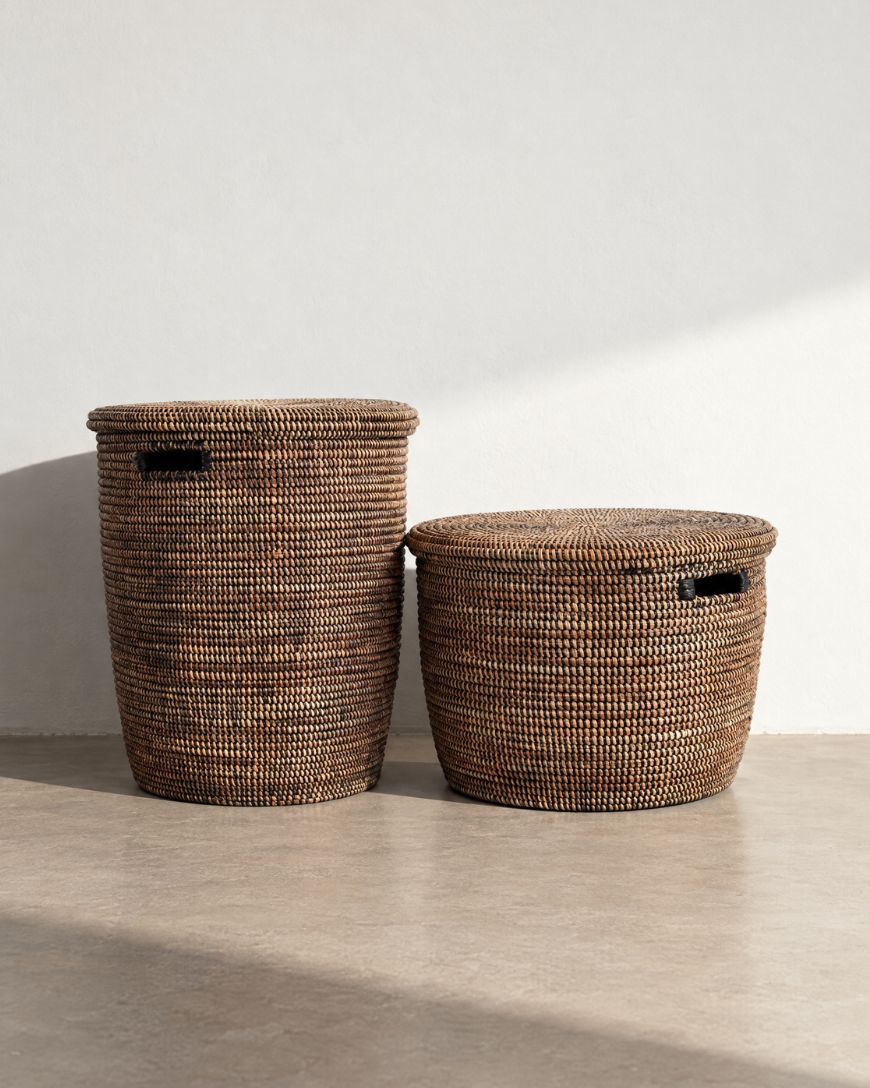 Black Lidded Floor Baskets | Senegal