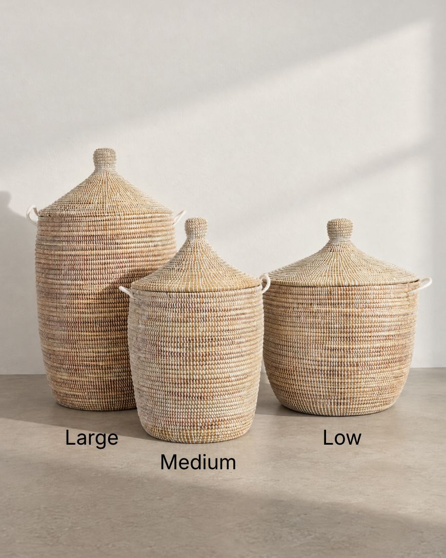 White Lidded Floor Baskets | Senegal