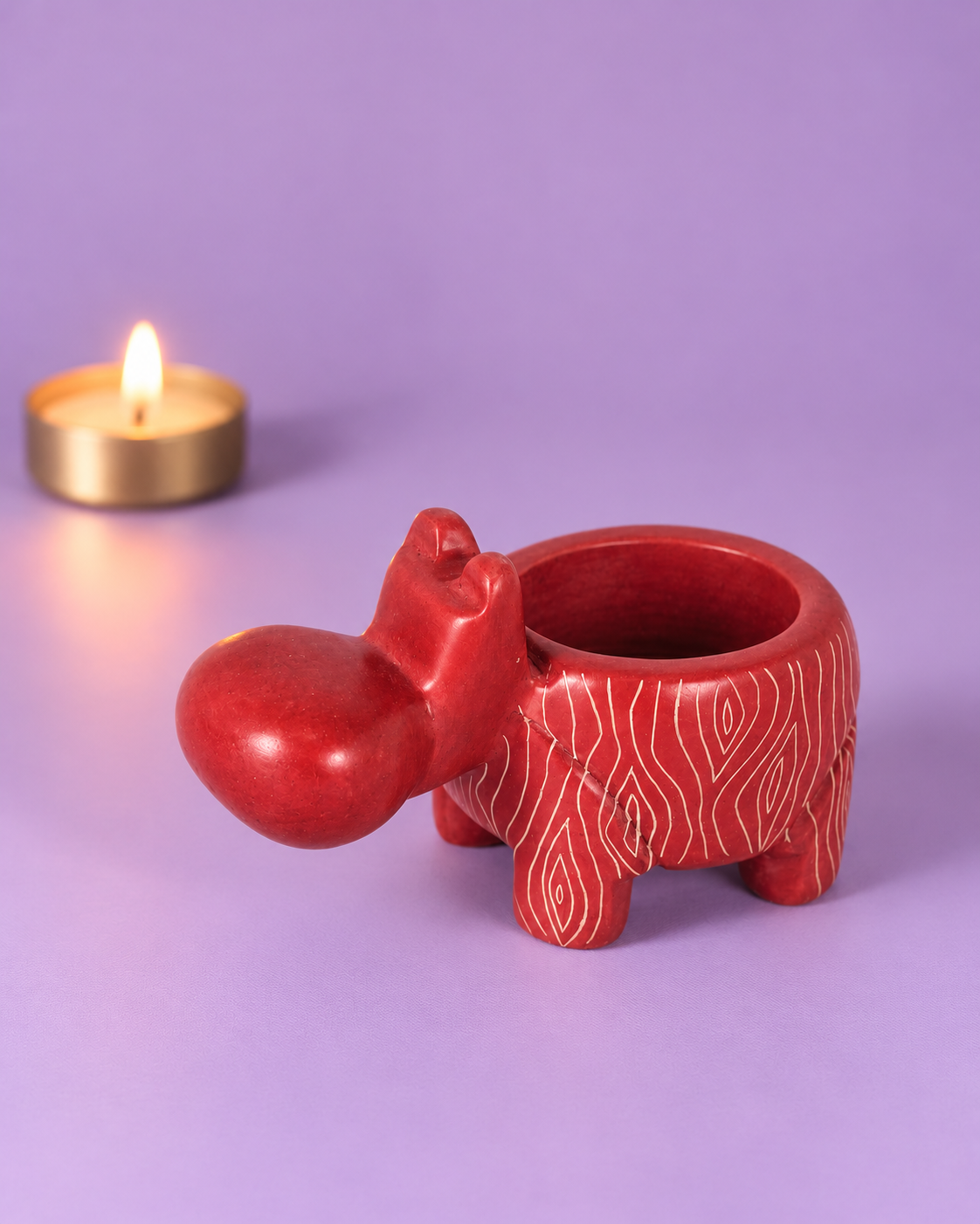 Rosé Hippo Tealight Holder- Soapstone