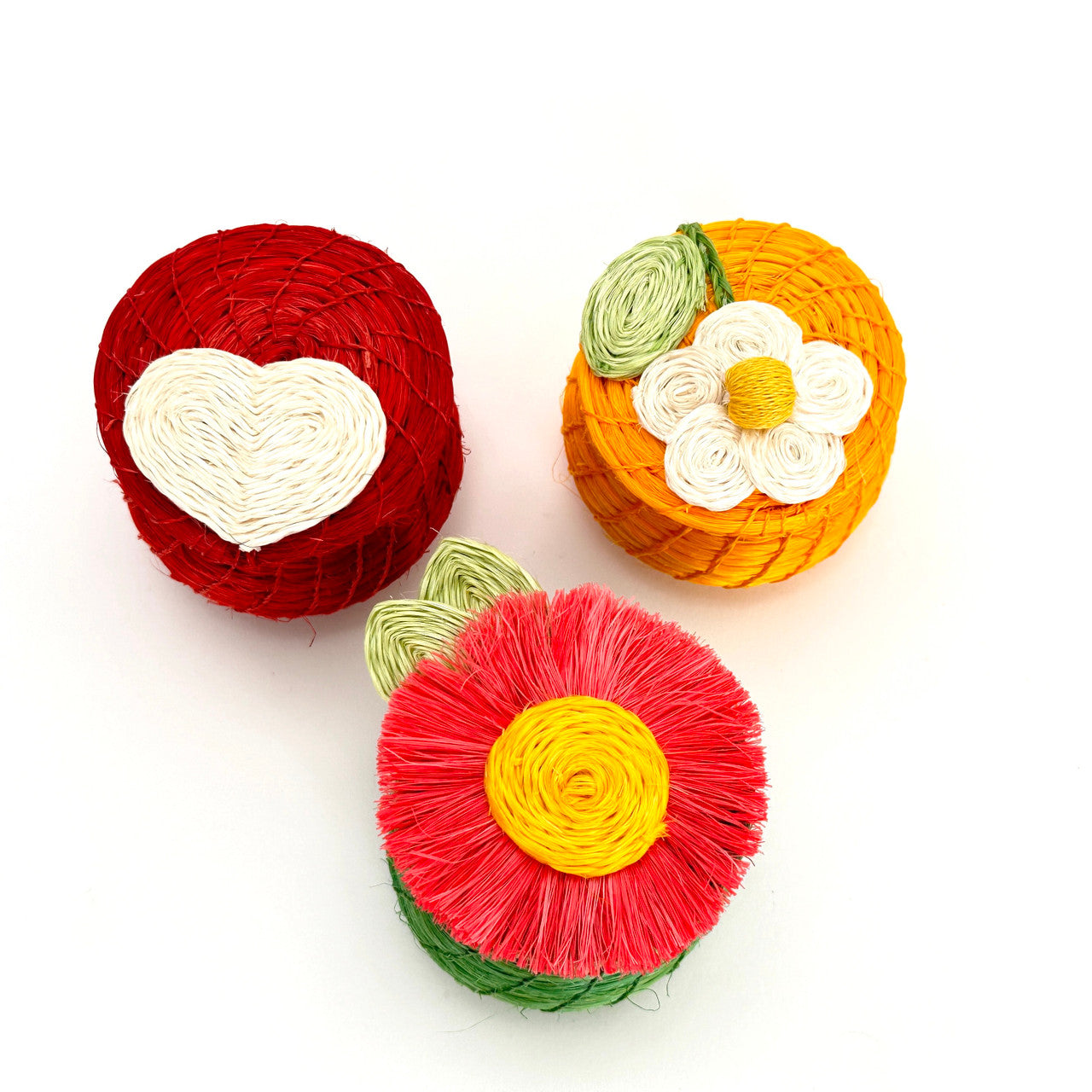 daisy basket with other flower baskets in a group