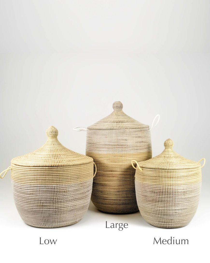 Senegalese Two-Tone Floor Baskets - Natural | White