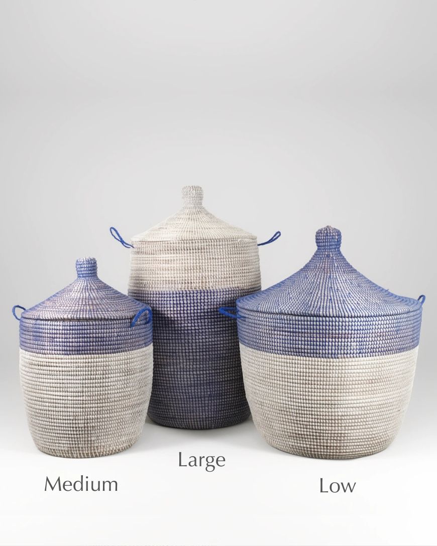 Senegalese Two-Tone Floor Baskets - Navy | White