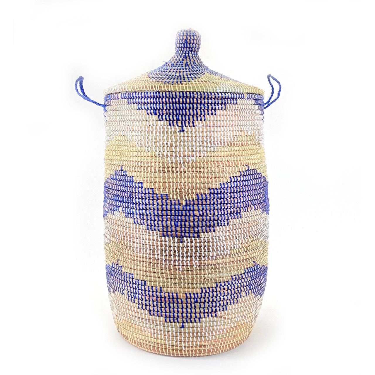 large navy, white and natural chevron hamper basket with lid