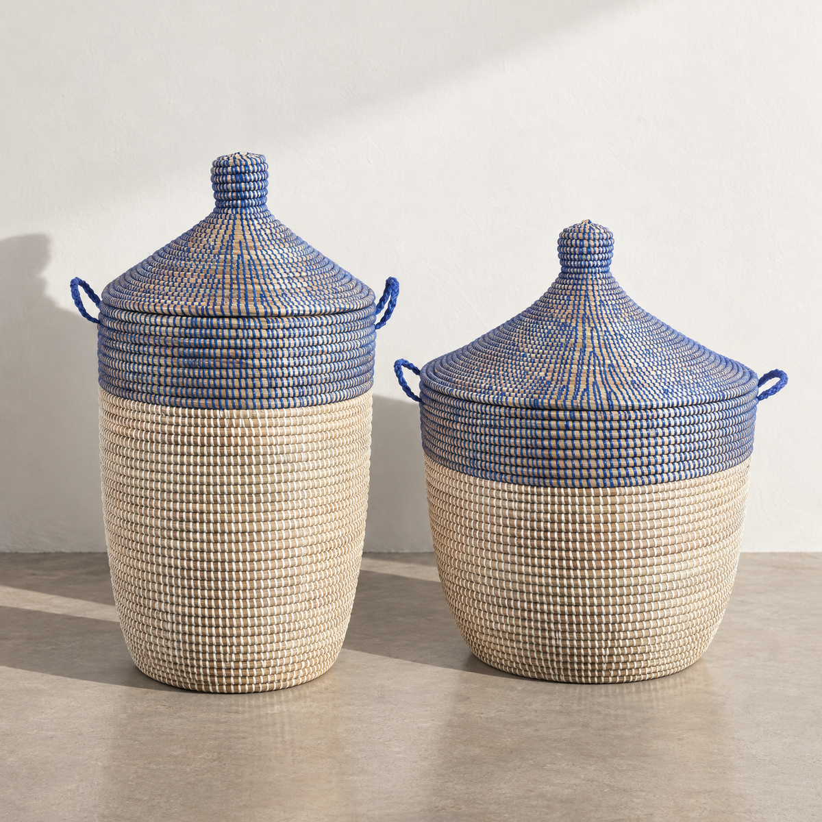 two tone white and nay senegalese baskets