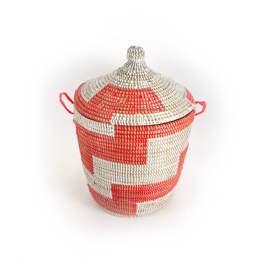 geometric pattern white and red basket
