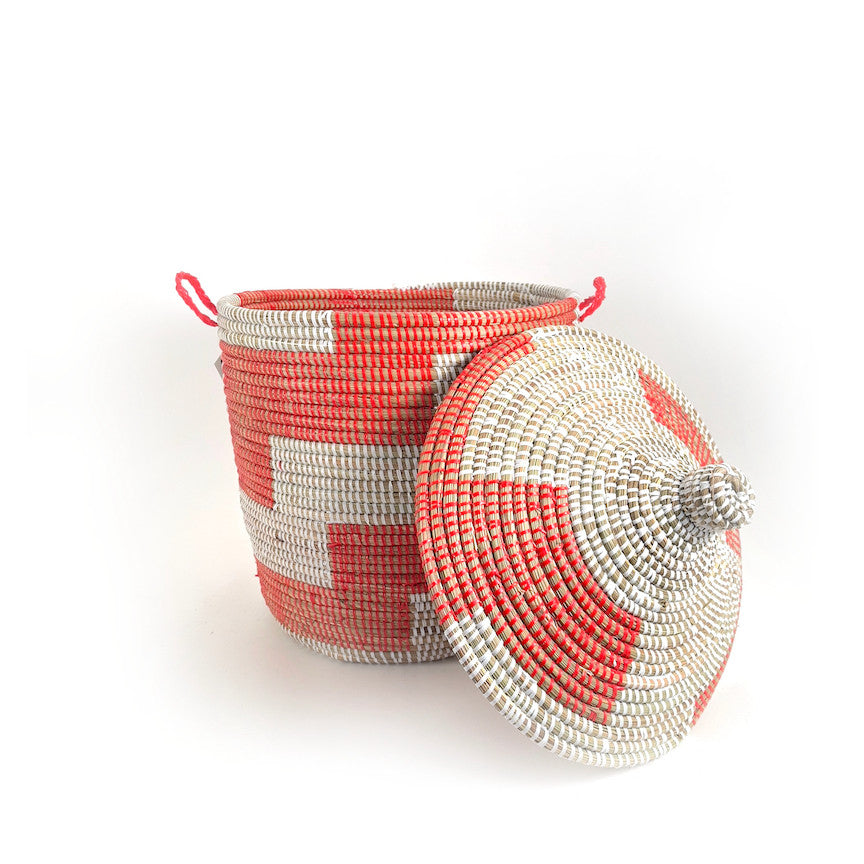 red Senegalese basket with lid off