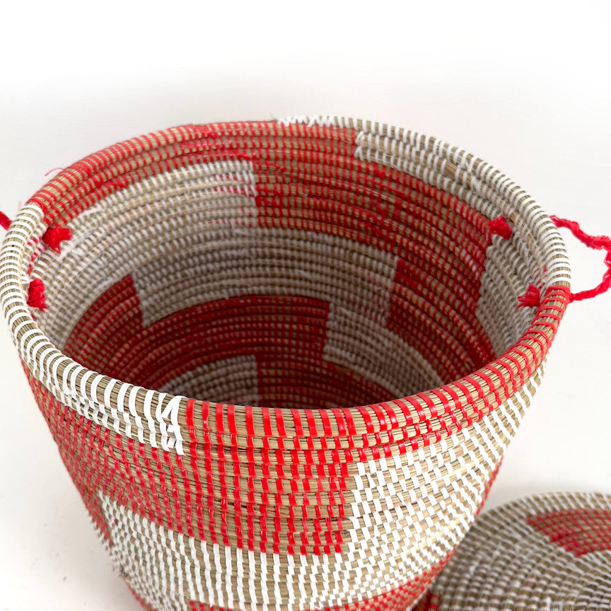 White and red basket handmade in Senegal