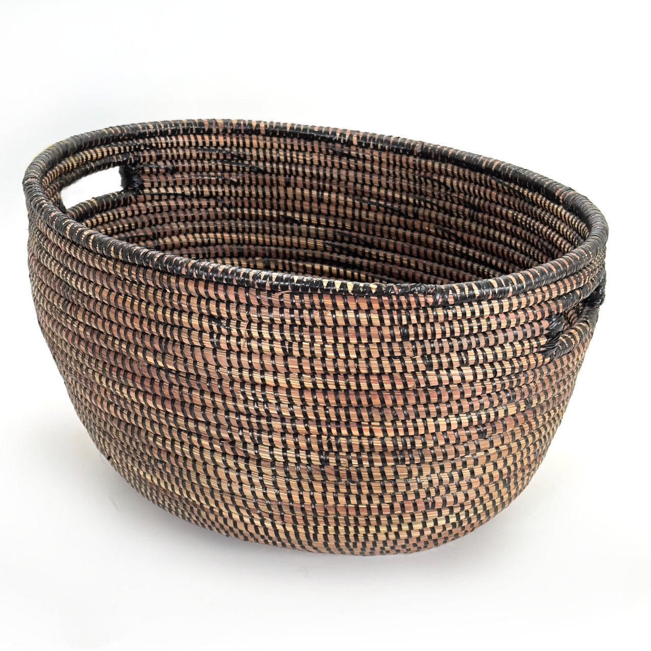 oval black basket with handles