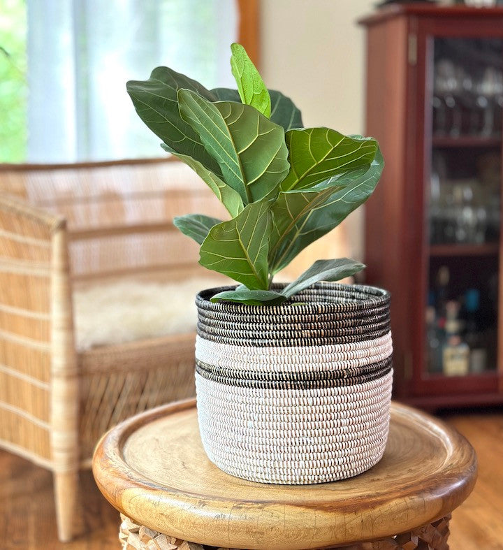 medium basket planter black and white