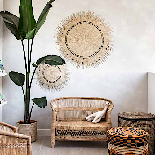 natural sun circles in two sizes hanging side by side
