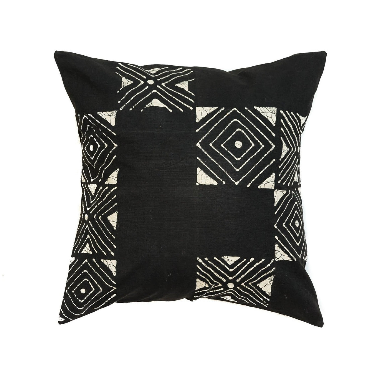 black cotton pillow with white mudcloth design