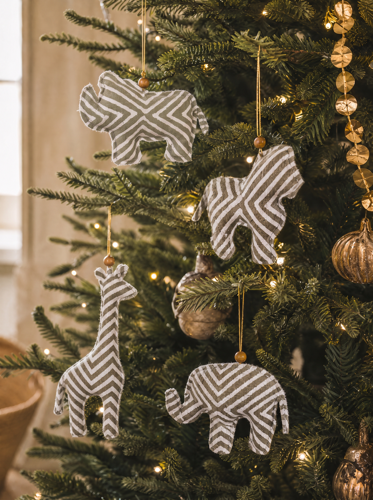 Handmade Batik Safari Animal Christmas Ornaments – Set of 4
