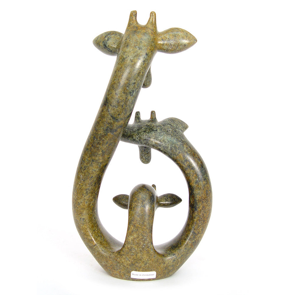 Abstract giraffe family of 3 stone sculpture