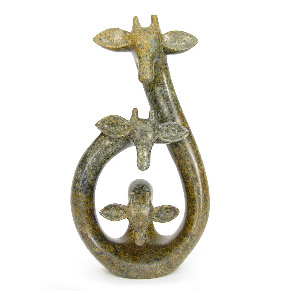 Abstract giraffe family of 3 stone sculpture