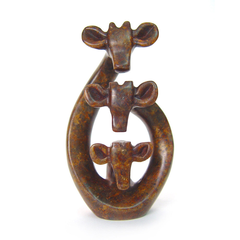 Abstract giraffe family of 3 stone sculpture - Image 1