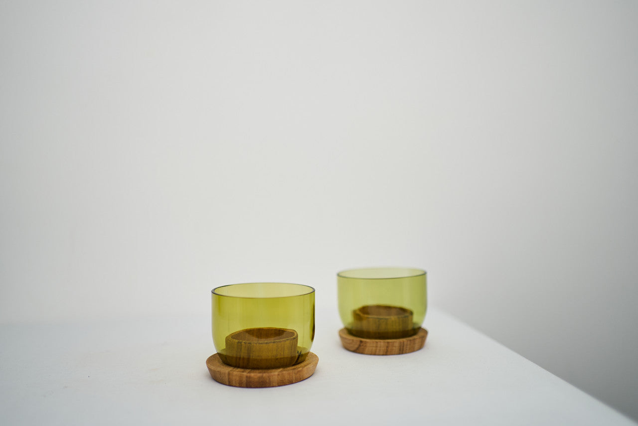 Green Glass Candle Holder