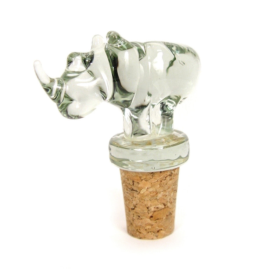 rhino wine stopper made out of recycled glass