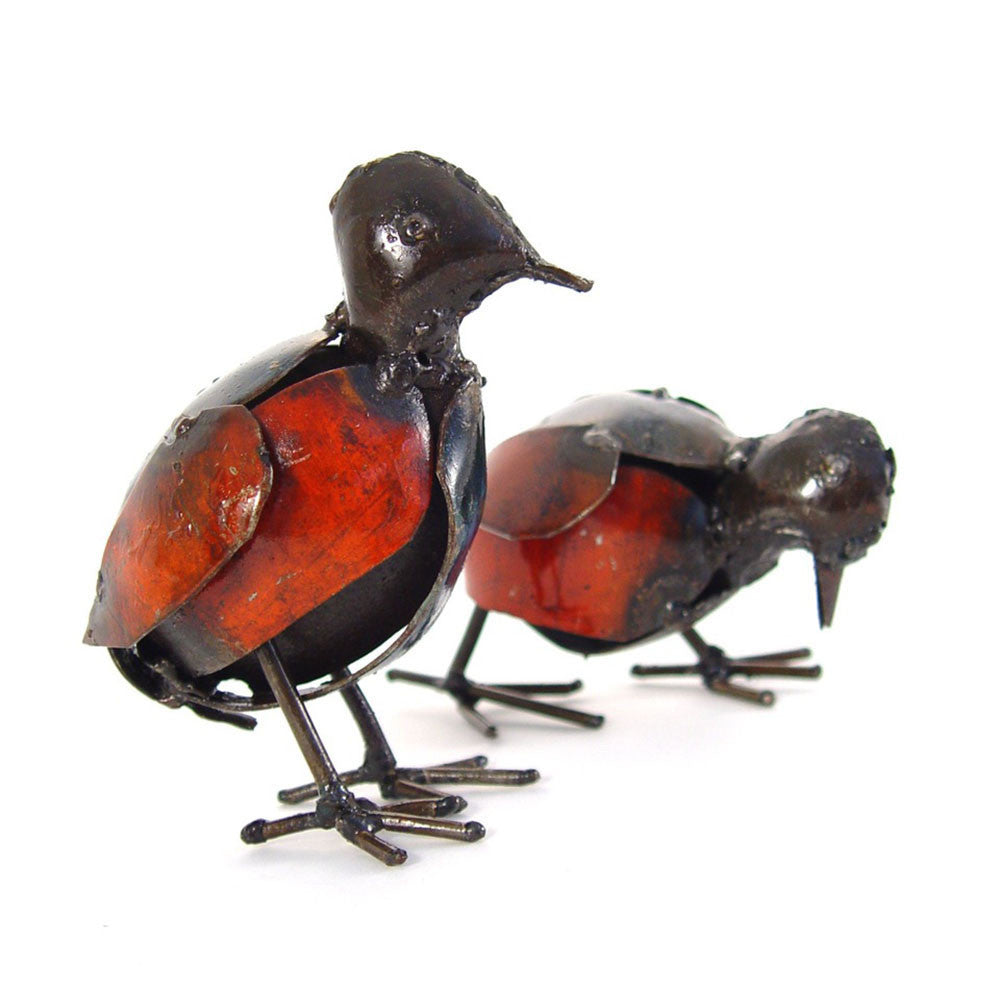 colorful recycled metal baby chicks pair