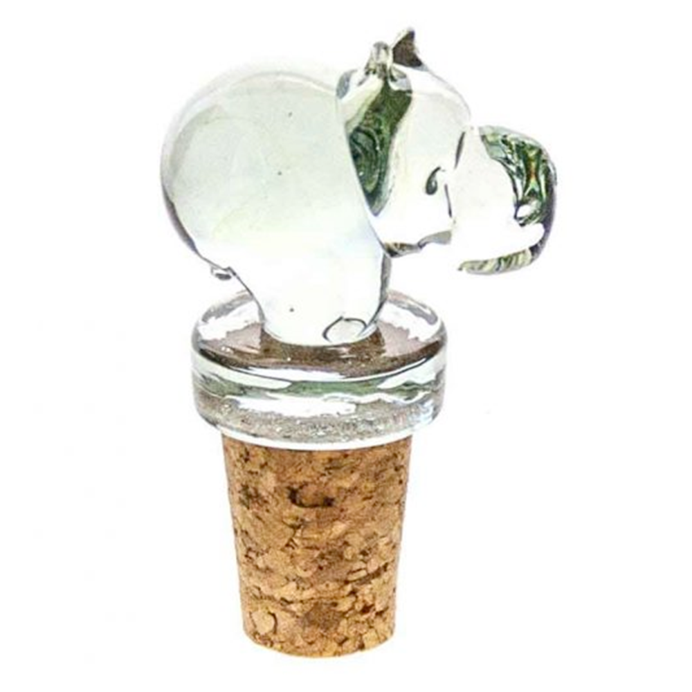 hippo wine stopper made out of recycled glass