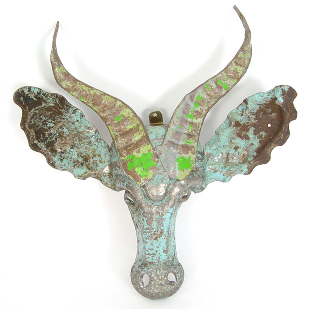 Springbok Animal Mask - Recycled Metal Wall Art - Image 1