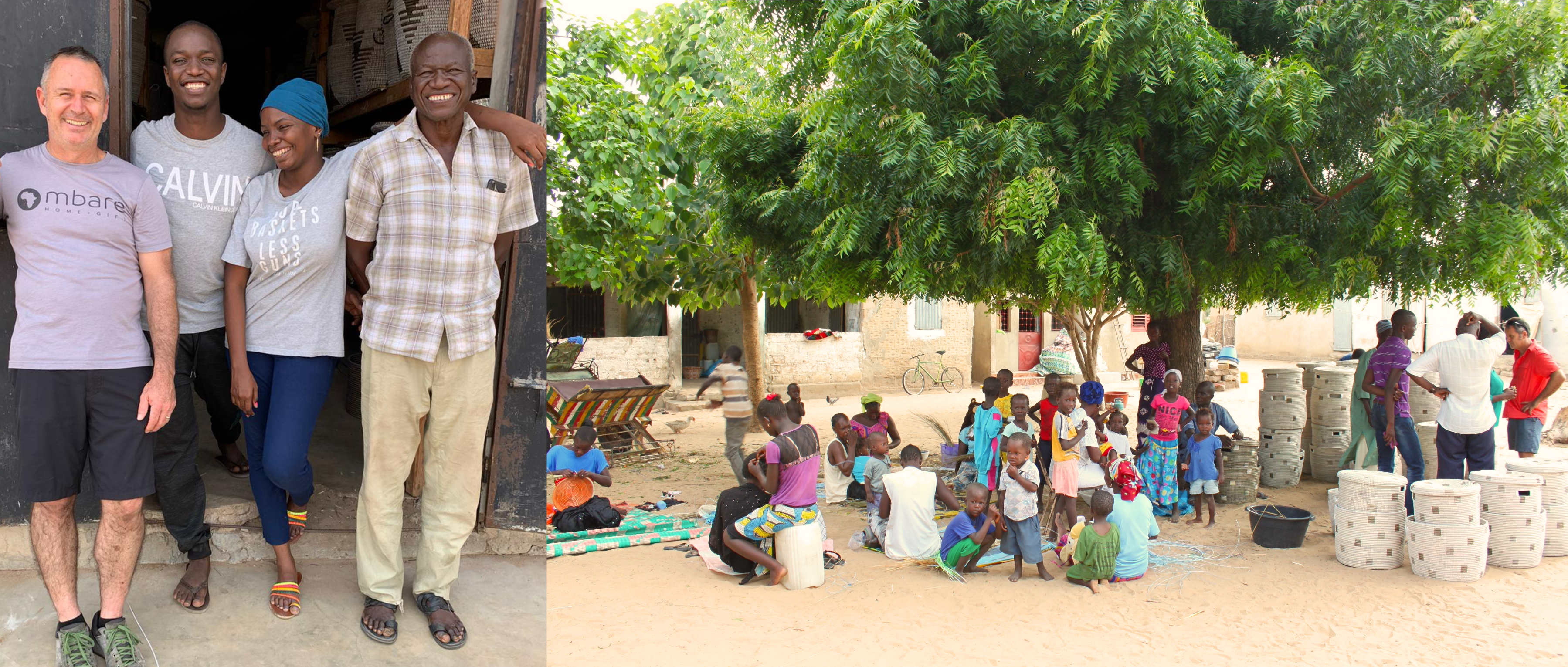 Robbie with Fatou and her family, weaving under the big tree.