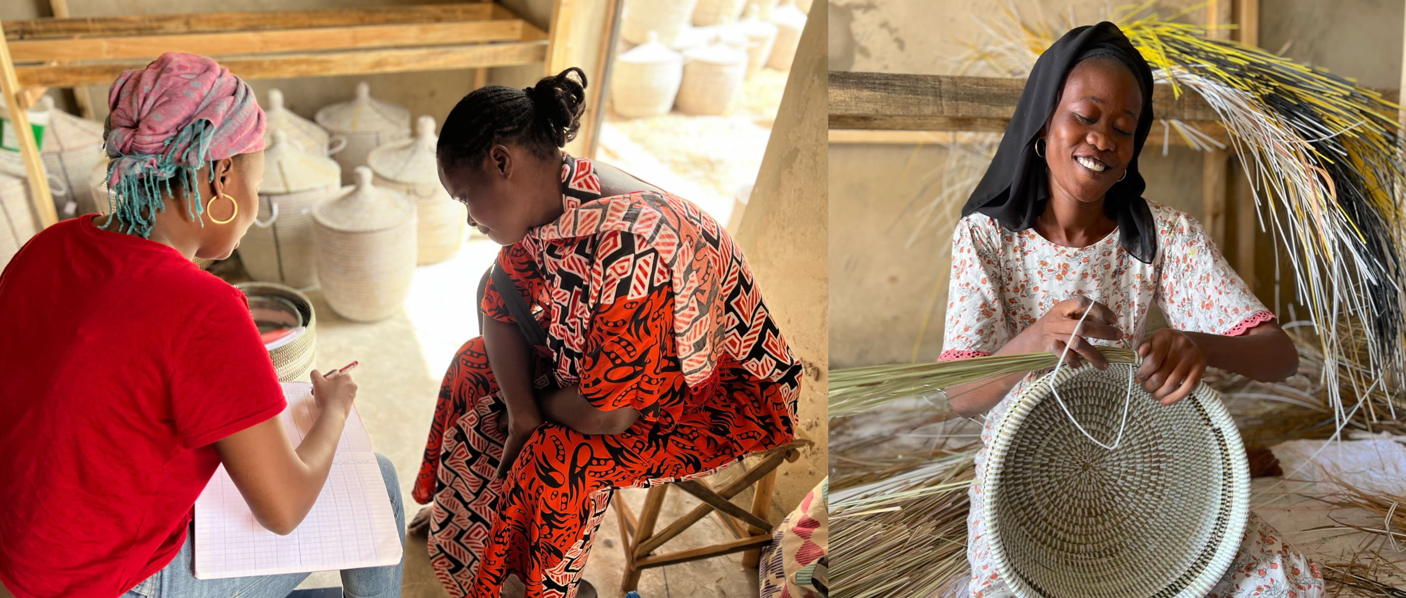 Fatou overseeing production, master weaver ND at work